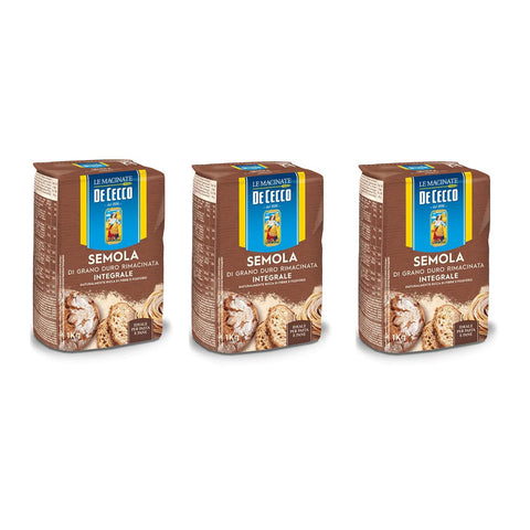 De Cecco Semola di Grano Duro Integrale Vollkorn Hartweizengrieß ideal für Pasta und Brot 3x1kg Original italienisch