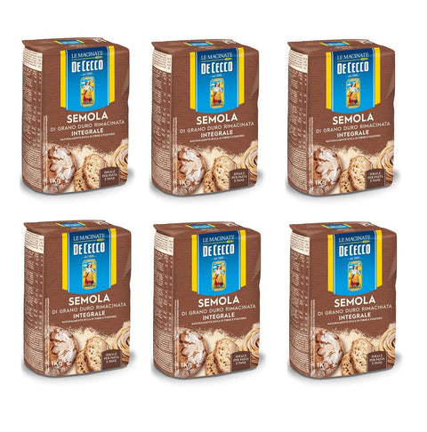 De Cecco Weizen 6x De Cecco Semola di Grano Duro Integrale Vollkorn Hartweizengrieß 1Kg ideal für Pasta und Brot 8001250007346