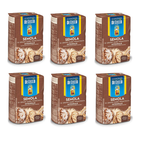 De Cecco Semola di Grano Duro Integrale Vollkorn Hartweizengrieß ideal für Pasta und Brot 6x1kg Original italienisch