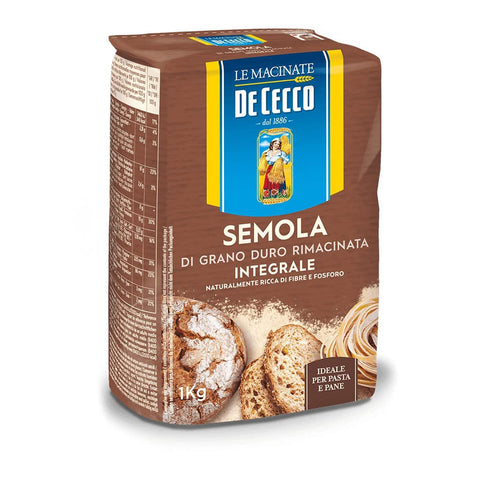 De Cecco Semola di Grano Duro Integrale Vollkorn Hartweizengrieß ideal für Pasta und Brot 1x1kg Original italienisch