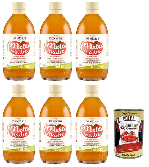 De Nigris Essig 6x De Nigris Mela Madre Aceto di Mele Biologico,Bio-Apfelessig,100% Italienische Äpfel,500ml + Italian Gourmet Polpa di Pomodoro 400g Dose 8032754439630