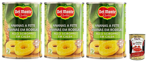 Del Monte Ananas a Fette allo Sciroppo Geschnittene Ananas in Sirup Obst in Sirup Dose 3x 570g italienisch Original