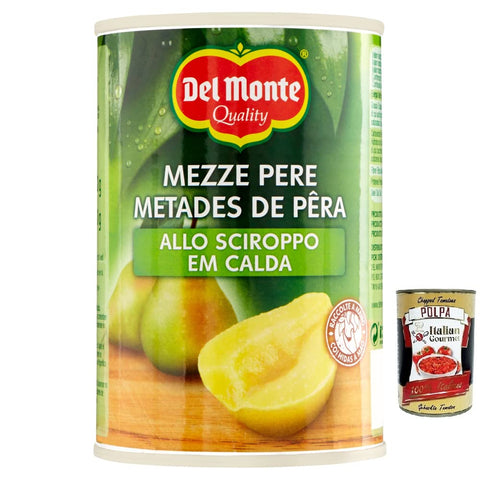 Del Monte Mezze Pere in Sciroppo Halbe Birnen in Sirup Frucht in Sirup Dose 420 g italienisch Original Pastasauce + gratis Polpa di Pomodoro 400 g Dose