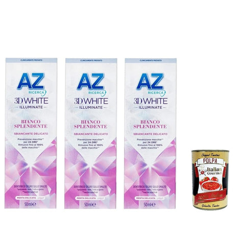 Dentifricio AZ Bianco Mund- & Zahnpflege Dentifricio AZ Bianco Splendente, Zahnpasta mit aufhellender Wirkung, 3x 50ml Original italienisch inkl. Italian Gourmet Polpa 400g 8032804040014
