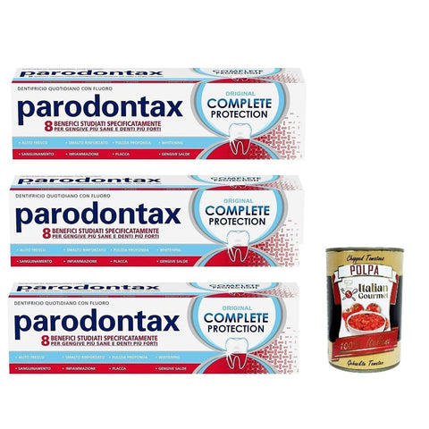 Dentifricio Complete Protection Zahncremes Dentifricio Complete Protection Original italienisch, Zahnpasta für gesundes Zahnfleisch und starke Zähne, 3x 75ml italienisch inkl. Italian Gourmet Polpa 400g 8032804040014