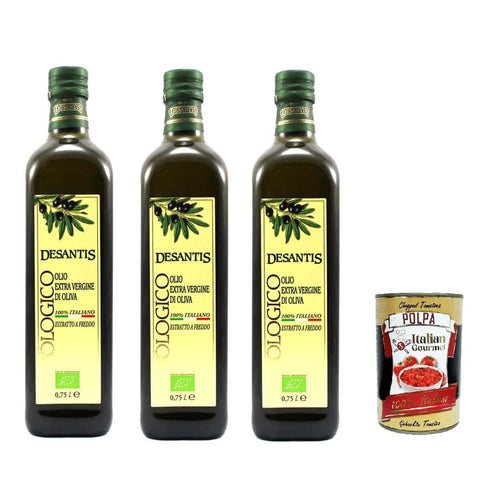 Desantis Olio Evo Koch- & Backzutaten Desantis Olio Evo 100% Italiano, 100 % italienisches Natives Olivenöl extra, 3x 75cl Original italienisch inkl. Italian Gourmet Polpa 400g 8032804040014