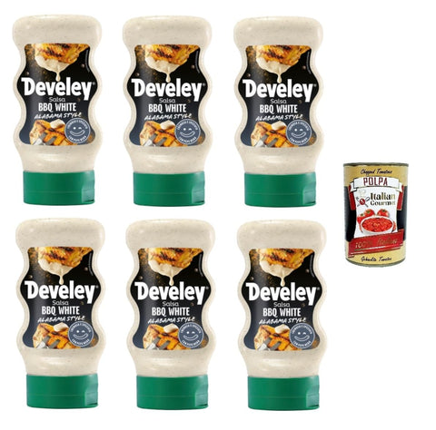 Develey Koch- & Backzutaten Salsa BBQ WHITE Alabama Style WEISSE BBQ-Sauce Cremig und würzig mit schwarzem Pfeffer 6x 250gr + Italian Gourmet Polpa 400g 4006824999595