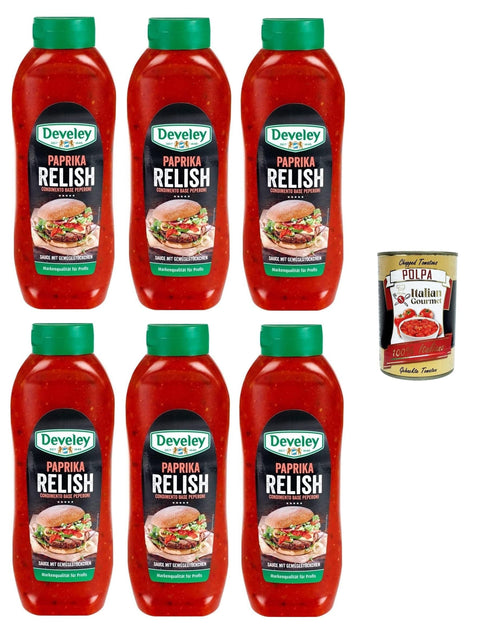 Develey Salsas Salsa Relish Peperoni Paprika Relish - Snacksauce 6x 875ml + Italian Gourmet polpa 400g 4006824009850