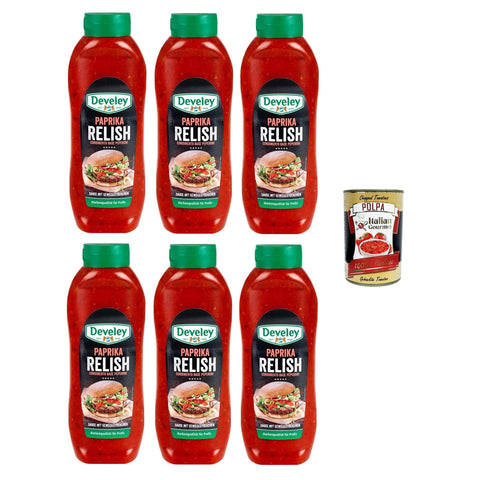 Develey Salsa Relish Peperoni Paprika Relish - Snacksauce 6x875 ml italienisch Original + kostenlos polpa 400 g
