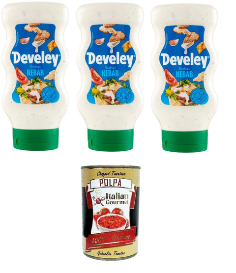Develey Salsas Salsa Sauce squeeze KEBAB Wiederverschließbare Verpackung 3x 410ml + Italian Gourmet polpa 400g 4006824997317