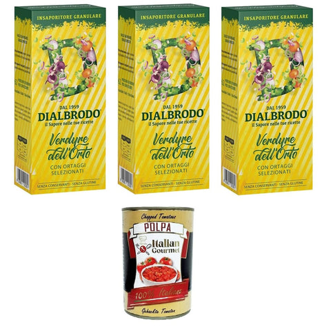 Dialbrodo Gewürzmischungen Dialbrodo Insaporitore Granulare Verdure dell'Orto Granulatgewürz für Gartengemüse 3x250gr Original italienisch inkl. Italian Gourmet Polpa 400g 8003802025358