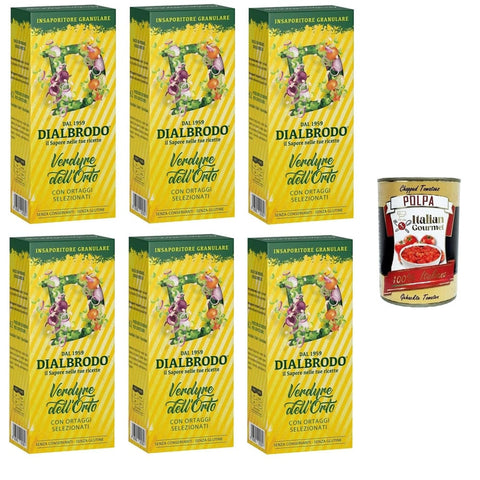Dialbrodo Insaporitore Gewürzmischungen Dialbrodo Insaporitore Granulare Verdure dell'Orto Granulatgewürz für Gartengemüse 6x250 g italienisch Original Pastasauce + kostenlos polpa 400 g 8032804040014