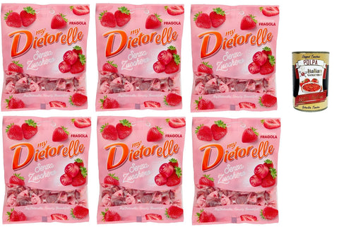 Dietor My Dietorelle Caramelle Gommose al Gusto di Fragola, Gummibonbonbons mit dem Erdbeergeschmack 6x70g Original italienisch Gebäck