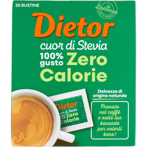 Dietor Süßstoff Dolcificante Ipocalorico Con Estratto Di Foglie Di Stevia Cuore Naturale 30 Bustine italienisch Original