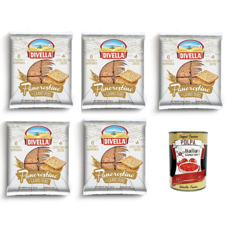 Divella Abgepackte Gebäckstücke Divella Pancrostino al Grano Duro Pancrostini aus Hartweizen 5x 250gr Italian Gourmet polpa 400g Original italienisch 8032804040014