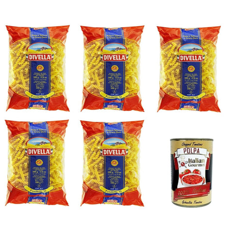 Divella Brot & Backwaren Divella Fusilletti N°51 Hartweizengrieß Pasta Italienische Nudeln 5x500g Packung Original italienisch inkl. Italian Gourmet Polpa di Pomodoro 400g 8005121000511