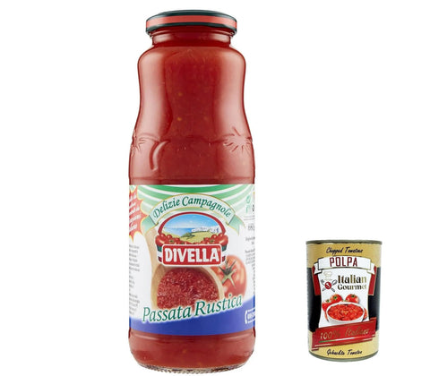Divella Gemüse 12x Divella Delizie Campagnole Passata Rustica, Tomatenpaste Tomaten sauce 100% Italienisch 680g + Italian Gourmet polpa 400g