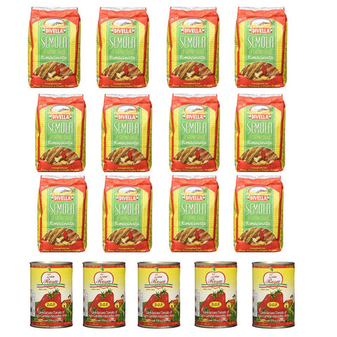Divella Semola Di Grano Duro Rimacinata Hartweizengries 1 kg + 5x Zia Rosa DOP Pomodoro San Marzano Tomate aus Kampanien Dose von 400 g italienisch Original