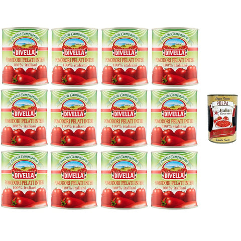 Divella Geschmorte Tomaten Divella Pomodori Pelati Pflaumenschälende Tomaten, 100% italienisch 12 x 800 g Geschmorte Tomaten Original 8032804040014