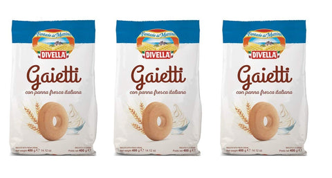 Divella Kekse 3x Divella Gaietti Shortbread Kekse mit frischer italienischer Sahne 400g biscuits cookies 8005121214321
