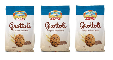 Divella Kekse 3x Divella Grottoli con gocce di cioccolato Italienische Shortbread Kekse Mit Schokoladenstückchen 400g biscuits cookies 8005121214413