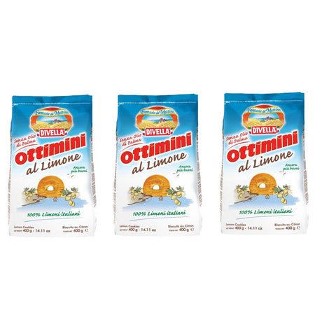 Divella Ottimini al Limone Italienische Shortbread Kekse mit Zitrone biscuits cookies 100% italienische Zitronen 3x400g Original italienisch