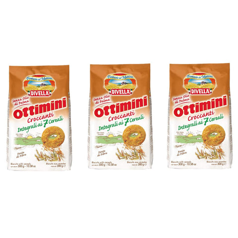 Divella Ottimini Croccanti Integrali 7 Cereali Vollkornkekse mit 7 Müsli Biscuits Cookies italienische Kekse 3x 300g Original italienisch