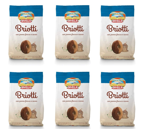 Divella Kekse 6x Divella Briotti Shortbread Kekse mit frischer Sahne und Kakao 400g biscuits cookies Italienische Kekse 8005121214406