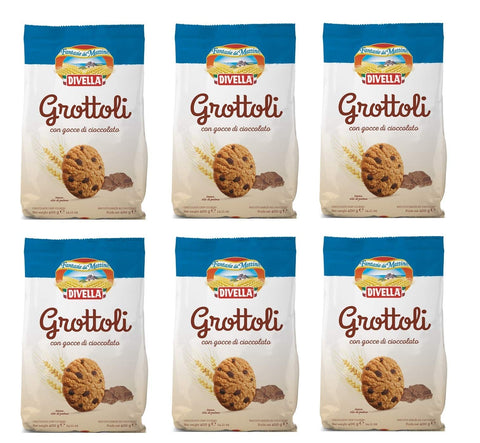 Divella Kekse 6x Divella Grottoli con gocce di cioccolato Italienische Shortbread Kekse Mit Schokoladenstückchen 400g biscuits cookies 8005121214413
