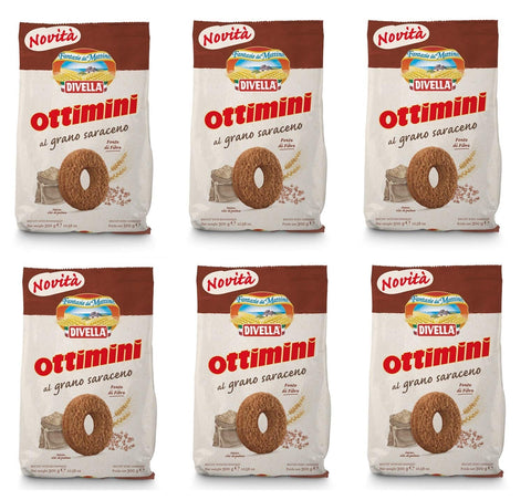 Divella Kekse 6x Divella Ottimini al Grano Saraceno Buchweizen Shortbread Kekse 300g Biscuits Cookies italienische Kekse 8005121213386