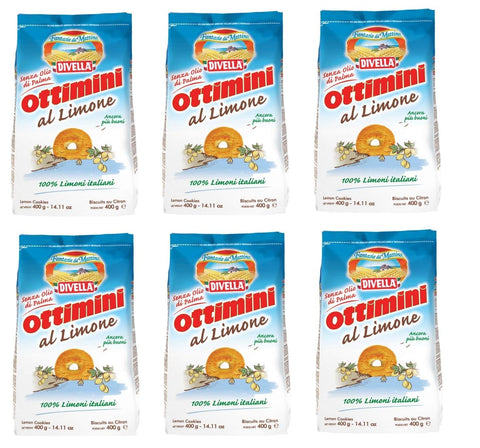 Divella Kekse 6x Divella Ottimini al Limone Italienische Shortbread Kekse mit Zitrone 400g biscuits cookies 100% italienische Zitronen 8005121214369