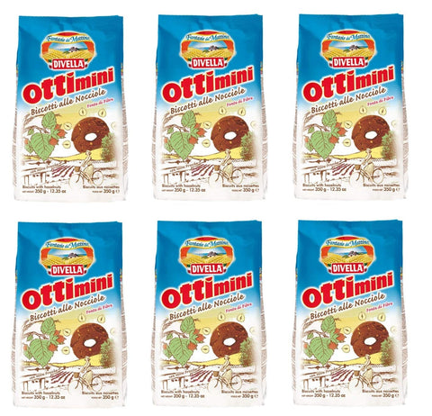 Divella Kekse 6x Divella Ottimini alle Nocciole Shortbread Kekse mit gehackten Haselnüssen 350g biscuits cookies italienische Kekse 8005121213874