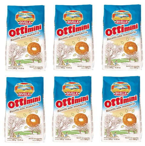 Divella Kekse 6x Divella Ottimini Biscotti alle Mandorle Shortbread Kekse mit gehackten Mandeln 350g biscuits cookies italienische Kekse 8005121213881