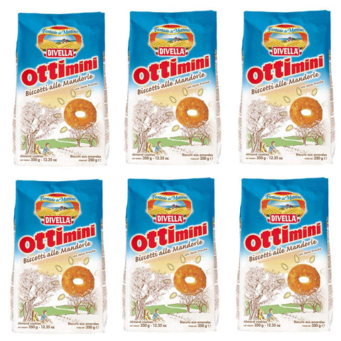 Divella Ottimini Biscotti alle Mandorle Shortbread Kekse mit gehackten Mandeln biscuits cookies italienische Kekse 6x350g Original italienisch