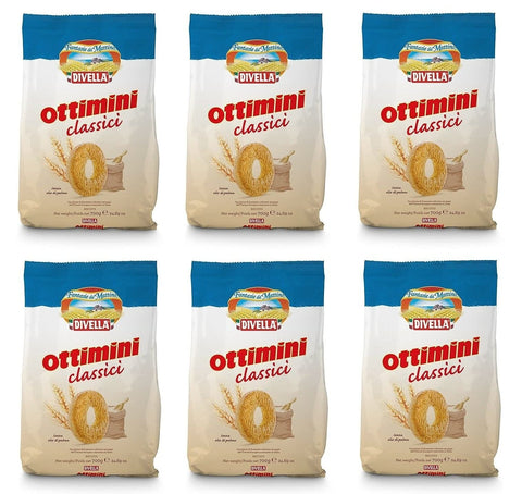 Divella Kekse 6x Divella Ottimini Classici Shortbread Kekse mit Weizenmehl 700g Biscuits Cookies italienische Kekse 8005121214505
