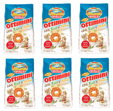 Divella Kekse 6x Divella Ottimini con Riso e Mais Shortbread Kekse mit Reis und Mais 400g Biscuits Cookies italienische Kekse 8005121214260