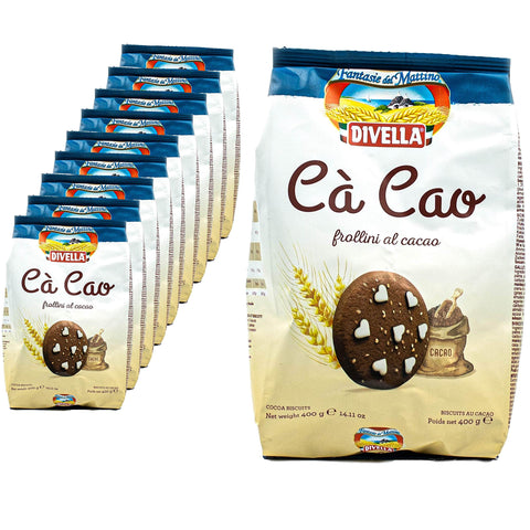 Divella Kekse Divella - 10er Pack Cà Cao frollini al cacao in 400 g Packung - Biscuits Chip Cookies Butter Kekse mit Kakao und Zuckerkristallen veredelt traditionell italienisch (Süßigkeiten aus Italien) 8005121214437