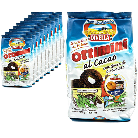 Divella Kekse Divella - 10er Pack Ottimini Biscotti al Cacao in 400 g Packung - Biscuits Chip Cookies Butter Kekse mit Kakao veredelt traditionell italienisch (Süßigkeiten aus Italien) 8005121214246