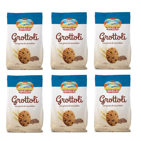 Divella Kekse Divella Grottoli con gocce di cioccolato Italienische Shortbread Kekse Mit Schokoladenstückchen 400 g 6x italienisch Original 8005121214413