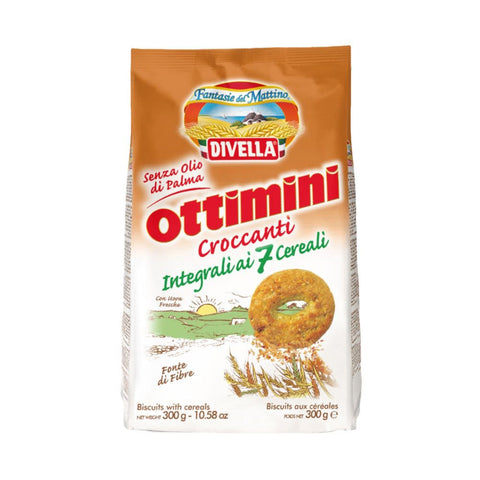Divella Ottimini Croccanti Integrali 7 Cereali Vollkornkekse mit 7 Müsli Biscuits Cookies italienische Kekse 1x300g Original italienisch
