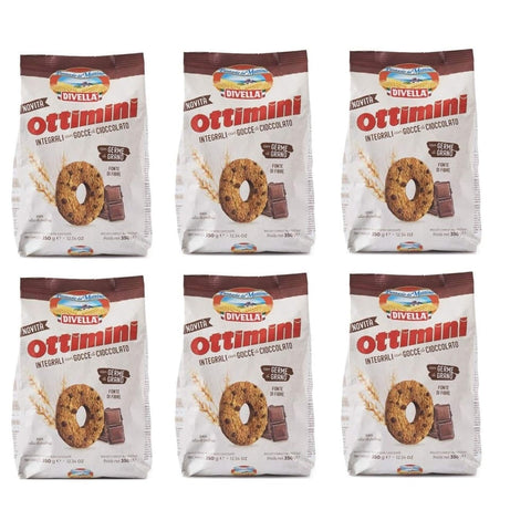 Divella Kekse Divella Ottimini Integrali con gocce di cioccolato Vollkornkekse mit Schokoladenstückchen und Weizenkeimen Italienische Kekse 350g biscuits cookies 6x Original italienisch 8005121214055