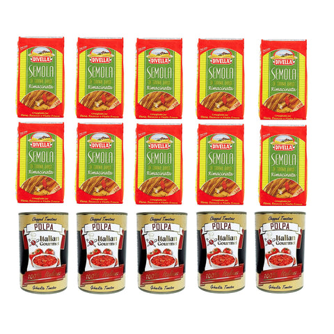 Divella Testpaket Hartweizengrieß - Semola di Grano Duro Divella 10x1 kg und Italian Gourmet Polpa di pomodoro Fein gehacktes Tomatenmark 5x400 g italienisch