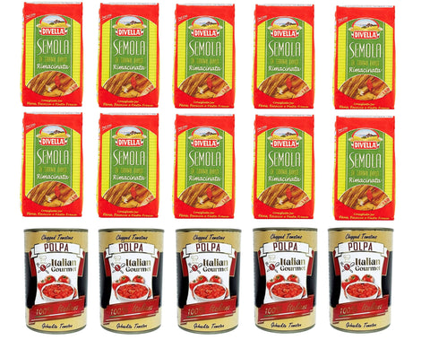 Divella Koch- & Backzutaten Testpaket Hartweizengrieß - Semola di Grano Duro Divella 10x 1kg und Italian Gourmet Polpa di pomodoro Fein gehacktes Tomatenmark 5x 400g 8005121004137