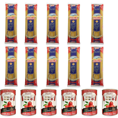 Divella Kurze Pasta 10x Divella Spaghetti Hartweizen Italian Pasta 500g + Italian Gourmet 100% italienische geschälte Tomaten dosen 6x 400g 8005121000085