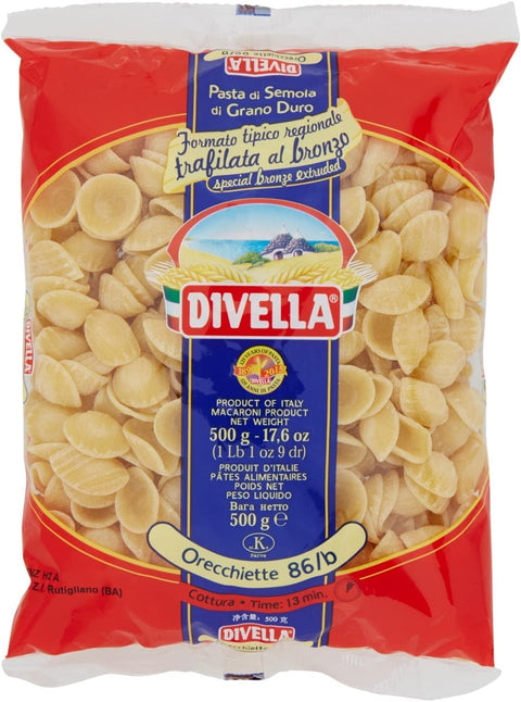 Divella Kurze Pasta 10x Pasta Divella 100% Italienisch N° 86/b Orecchiette 500 gr 8005121002102