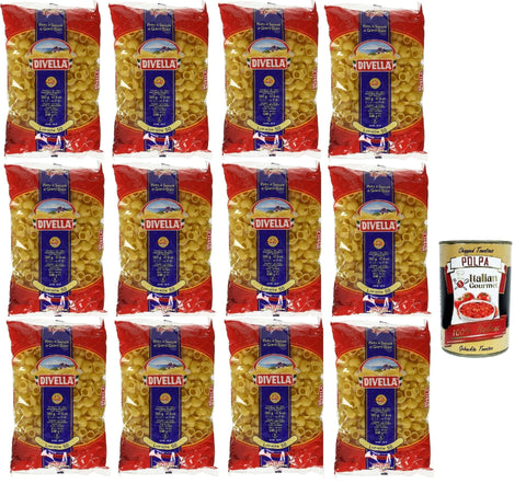 Divella Kurze Pasta Divella Pasta 100% Italienisch Lumache 50, Nudeln aus Hartweizengrieß, Kochen 8 Minuten 12x 500g + Italian Gourmet polpa 400g 8005121000504