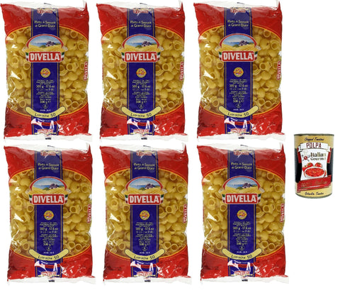Divella Kurze Pasta Divella Pasta 100% Italienisch Lumache 50, Nudeln aus Hartweizengrieß, Kochen 8 Minuten 6x 500g + Italian Gourmet polpa 400g 8005121000504