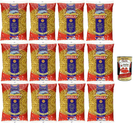 Divella Kurze Pasta Divella Pasta 100% Italienisch Pennette di Mezzani 38, Nudeln aus Hartweizengrieß, Kochen 8 Minuten 12x 500g + Italian Gourmet polpa 400g 8005121000382