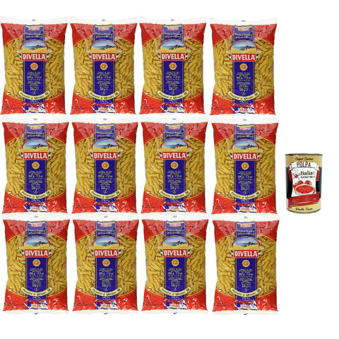 Divella Pasta 100% Italienisch Pennette di Mezzani 38, Nudeln aus Hartweizengrieß, Kochen 8 Minuten 12x 500 g Original