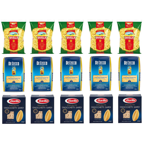 Divella Testpaket Gnocchetti Sardi Barilla Divella De Cecco Kurze Pasta ( Nudeln 15 x 500g italienisch Original